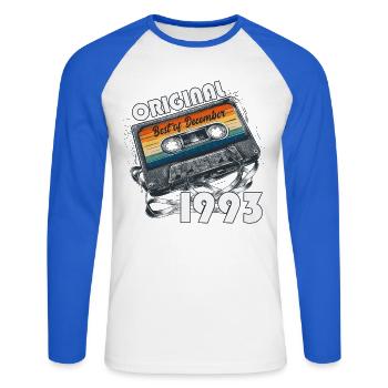 Cassette du 33e anniversaire Volume décembre 1993 - T-shirt baseball manches longues Homme - blanc/bleu royal - Devant - Nik (191cm)