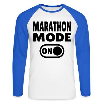 Marathon Mode On – Running with passion - Unisex Long Sleeve Baseball T-Shirt - white/royal blue - Front - Nik (191cm)