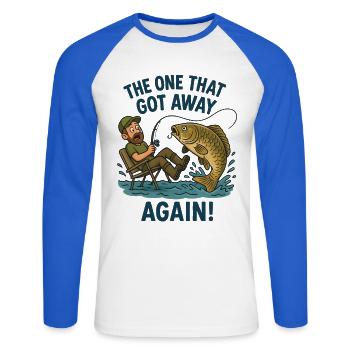 Celui qui a échappé à l’aventure de pêche - T-shirt baseball manches longues Homme - blanc/bleu royal - Devant - Nik (191cm)