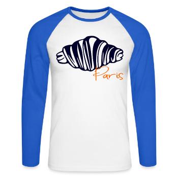 Croissants Paris - T-shirt baseball manches longues Homme - blanc/bleu royal - Devant - Nik (191cm)