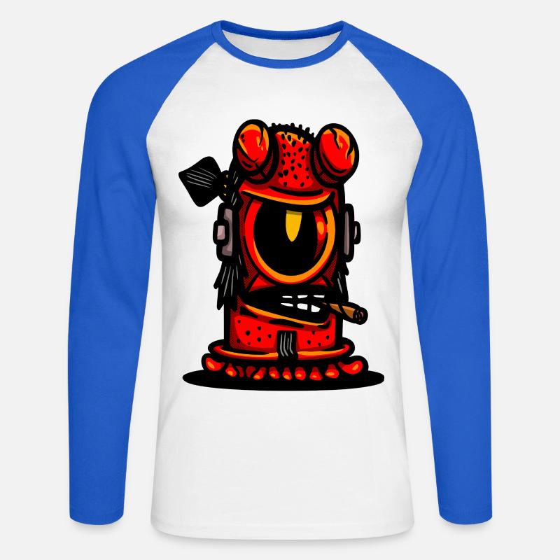 Red Devil Cigar Karikatur - Unisex Baseballshirt langarm - Weiß/Royalblau