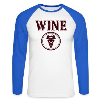 WINE Grape Emblem - Unisex Long Sleeve Baseball T-Shirt - white/royal blue - Front - Nik (191cm)