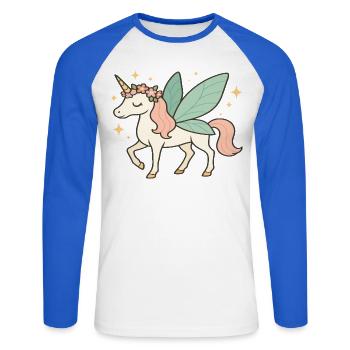 Cute Fairy Unicorn with Flowers and Sparkles - Unisex Long Sleeve Baseball T-Shirt - white/royal blue - Front - Nik (191cm)