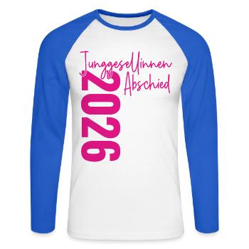 Junggesellinnenabschied 2026 Jga Unterschriften - Unisex Baseballshirt langarm - Weiß/Royalblau - Vorne - Nik (191cm)