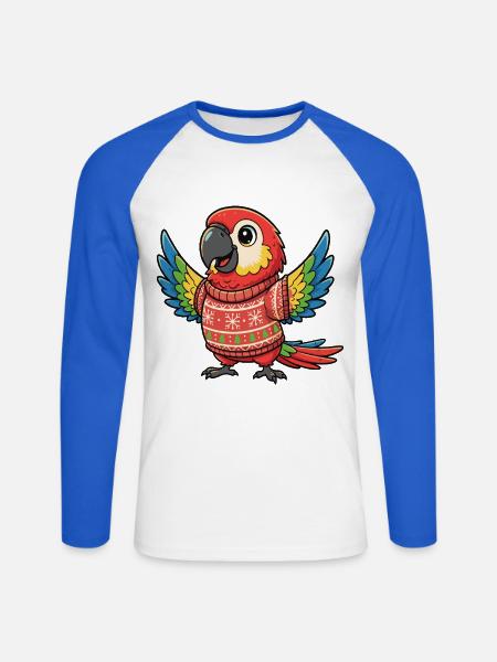 Farbenfroher Weihnachtspapagei im Sweater - Unisex Baseballshirt langarm - Weiß/Royalblau