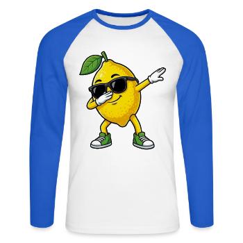 Dessin animé Dun Citron dans la pose Dab - T-shirt baseball manches longues Homme - blanc/bleu royal - Devant - Nik (191cm)
