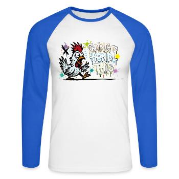 Je vais à Hendl Ce graffiti Denglisch Spruch - T-shirt baseball manches longues Homme - blanc/bleu royal - Devant - Nik (191cm)