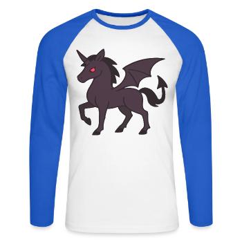 Licorne Démoniaque Sombre aux Ailes et aux Yeux Rouges - T-shirt baseball manches longues Homme - blanc/bleu royal - Devant - Nik (191cm)