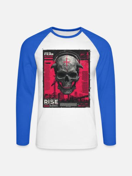 Schädel mit Kreuz im Urban-Poster - Unisex Baseballshirt langarm - Weiß/Royalblau