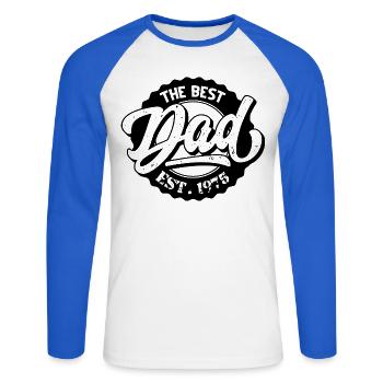 Le Meilleur Papa EST 1975 - T-shirt baseball manches longues Homme - blanc/bleu royal - Devant - Nik (191cm)