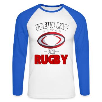 Ich kann nicht, ich habe ein Rugby-Fan-Unterstützer eines französischen Geschenks - Unisex Baseballshirt langarm - Weiß/Royalblau - Vorne - Nik (191cm)