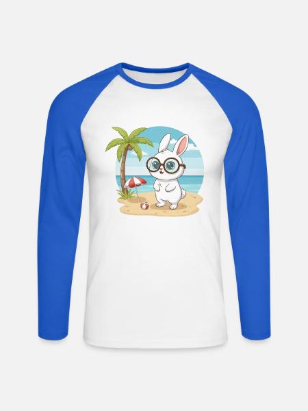 Süßer Hase mit Brille Strandsommerferien - Unisex Baseballshirt langarm - Weiß/Royalblau