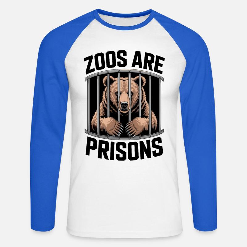Bär hinter Gittern Motiv - Unisex Baseballshirt langarm - Weiß/Royalblau