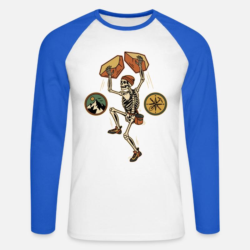 Skeleton Climber Adventure Mountains Kompass - Unisex Baseballshirt langarm - Weiß/Royalblau