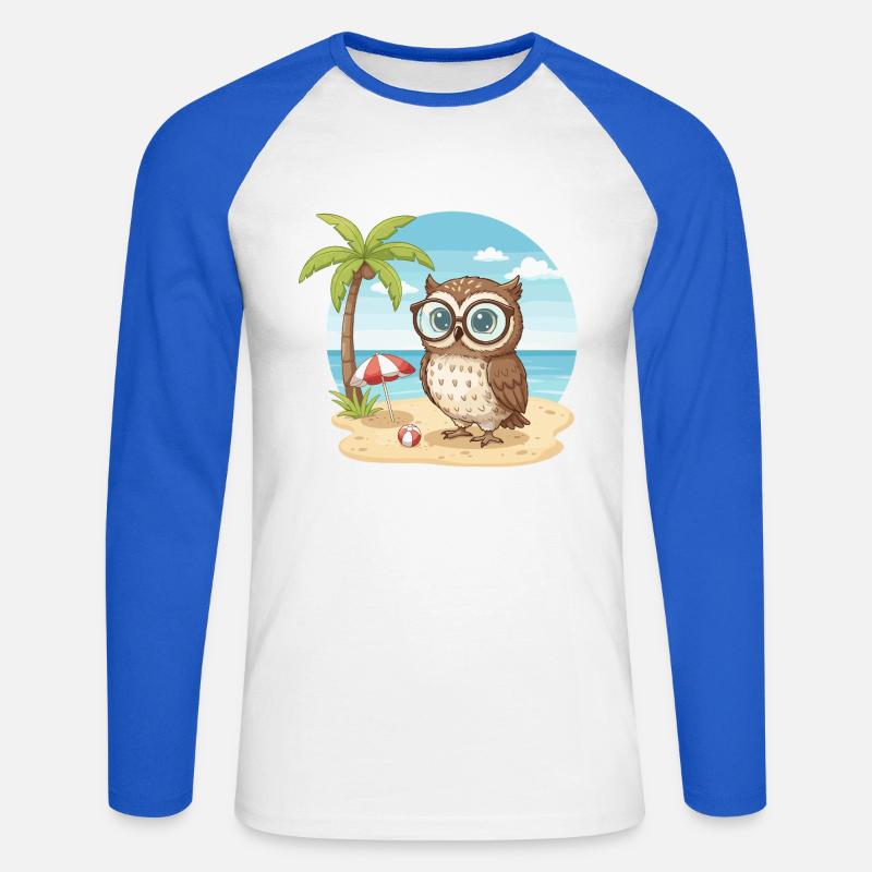 Süße Eule mit Brille Strandsommerferien - Unisex Baseballshirt langarm - Weiß/Royalblau