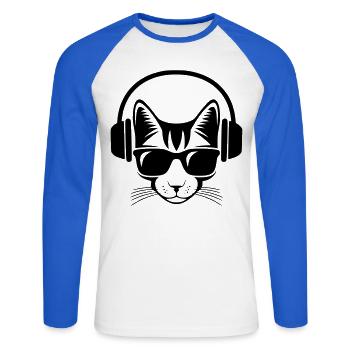Katzenmusik-Kopfhörer und Sonnenbrille - Unisex Baseballshirt langarm - Weiß/Royalblau - Vorne - Nik (191cm)