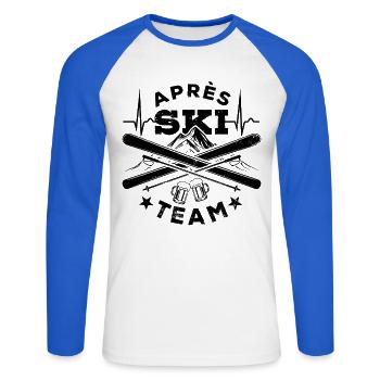 Après Équipe de ski, sports d’hiver, forfaits ski - T-shirt baseball manches longues Homme - blanc/bleu royal - Devant - Nik (191cm)
