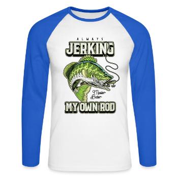 Toujours en train de branler ma canne en train de pêcher bizarrement - T-shirt baseball manches longues Homme - blanc/bleu royal - Devant - Nik (191cm)