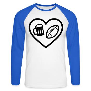 Bière Heart Rugby - T-shirt baseball manches longues Homme - blanc/bleu royal - Devant - Nik (191cm)