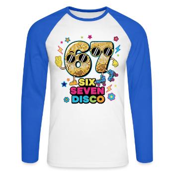 67 Six Seven 6-7 - Disco Retro Party - T-shirt baseball manches longues Homme - blanc/bleu royal - Devant - Nik (191cm)