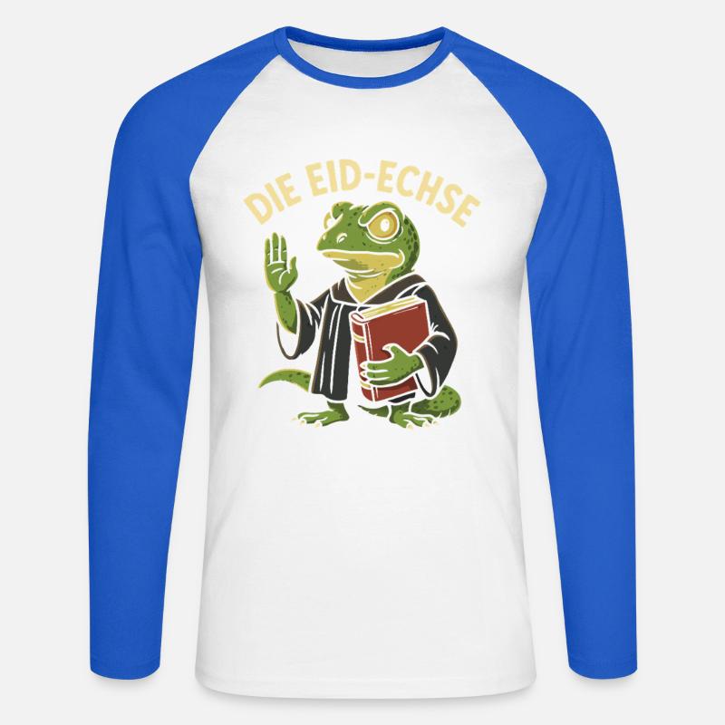 Die Eid-Echse als lustiger Justiz-Gag - Unisex Baseballshirt langarm - Weiß/Royalblau