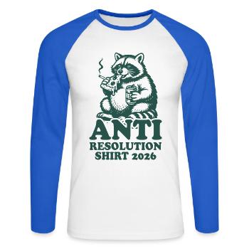Waschbär | Anti gute Vorsätze 2026 - Unisex Baseballshirt langarm - Weiß/Royalblau - Vorne - Nik (191cm)