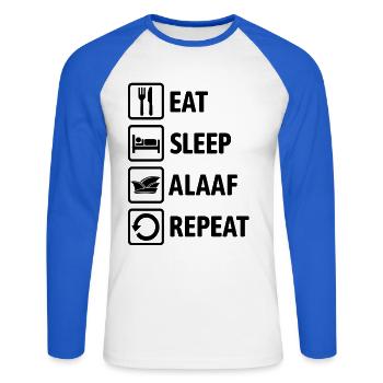 Eat Sleep Alaaf Repeat - Carnival, Shrovetide - Unisex Long Sleeve Baseball T-Shirt - white/royal blue - Front - Nik (191cm)