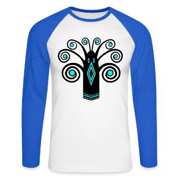Graphique d’oiseaux - T-shirt baseball manches longues Homme - blanc/bleu royal - Devant - Nik (191cm)