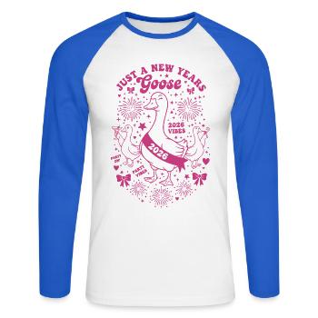Nur eine Silvester-Gans-Party 2026 - Unisex Baseballshirt langarm - Weiß/Royalblau - Vorne - Nik (191cm)