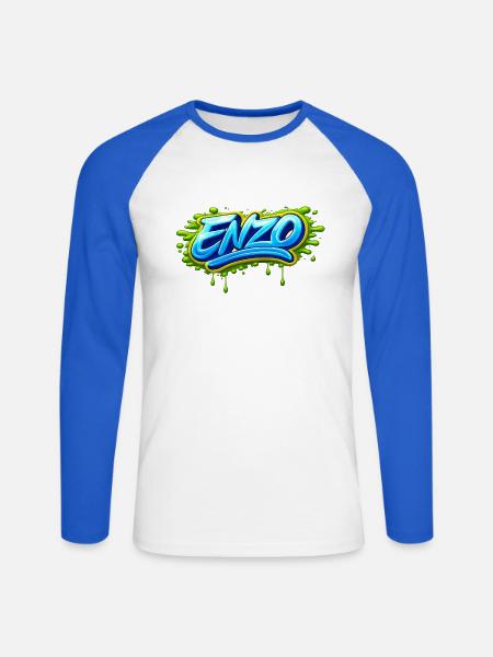 GRAFFITI-NAME ENZO FÜR PERFEKTES GESCHENK DRUCKBAR - Unisex Baseballshirt langarm - Weiß/Royalblau