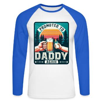 Papa encore, futur papa, futur père - T-shirt baseball manches longues Homme - blanc/bleu royal - Devant - Nik (191cm)
