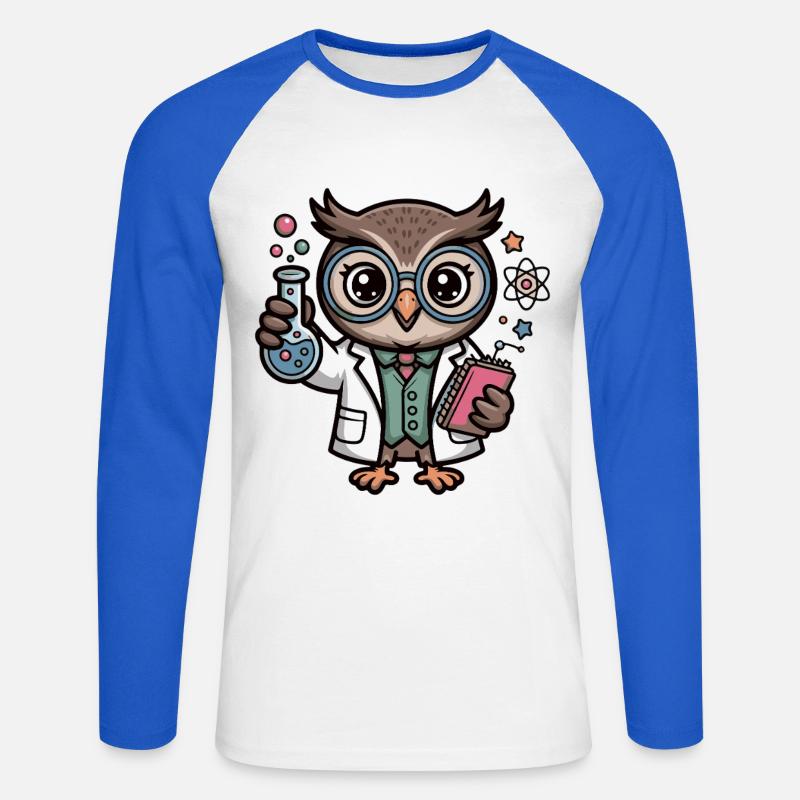 Labor-Eule als Wissenschaftler-Comic - Unisex Baseballshirt langarm - Weiß/Royalblau