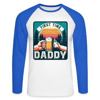 Papa pour la première fois, futur papa, futur père - T-shirt baseball manches longues Homme - blanc/bleu royal - Devant - Nik (191cm)