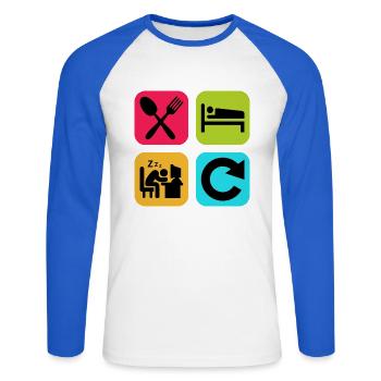 Mange, Dors, travaille, répète une citation drôle, travail - T-shirt baseball manches longues Homme - blanc/bleu royal - Devant - Nik (191cm)