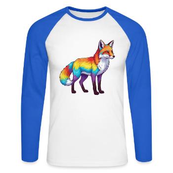 Colorful Fox Rainbow Pop Art Watercolor - Unisex Long Sleeve Baseball T-Shirt - white/royal blue - Front - Nik (191cm)