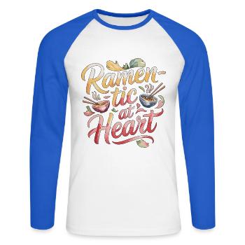 Ramen-tic At Heart Japanese Food Noodle Ramen - Unisex Long Sleeve Baseball T-Shirt - white/royal blue - Front - Nik (191cm)