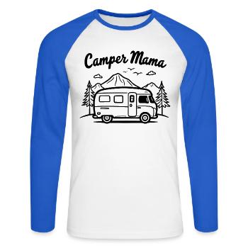 Camper Mama Abenteuer Berge Campingbus - Unisex Baseballshirt langarm - Weiß/Royalblau - Vorne - Nik (191cm)