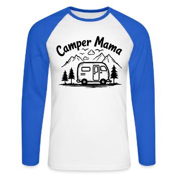 Camper Mama Abenteuer Berge Campingbus - Unisex Baseballshirt langarm - Weiß/Royalblau - Vorne - Nik (191cm)