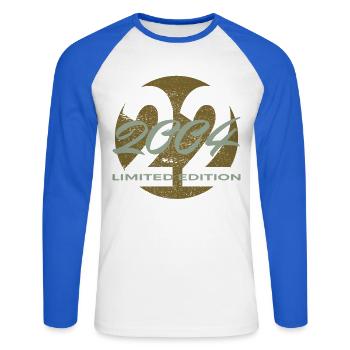 22e anniversaire 2004 cadeau pour hommes et femmes - T-shirt baseball manches longues Homme - blanc/bleu royal - Devant - Nik (191cm)