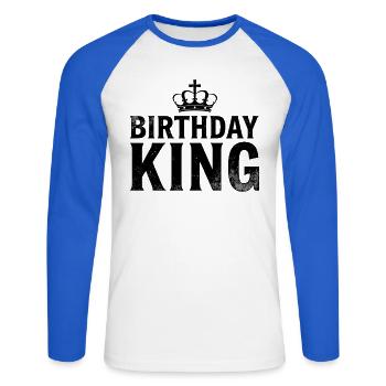 Birthday King Krone Herren Geburtstag Outfit - Unisex Baseballshirt langarm - Weiß/Royalblau - Vorne - Nik (191cm)