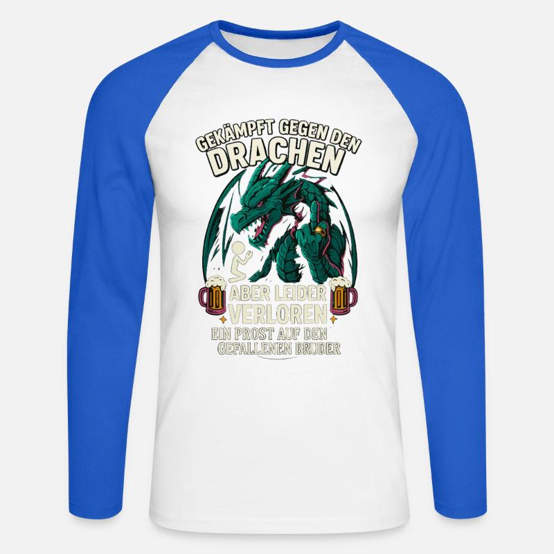 Drachenkampf Bruder, JGA Bierfreunde Spaß - Unisex Baseballshirt langarm - Weiß/Royalblau