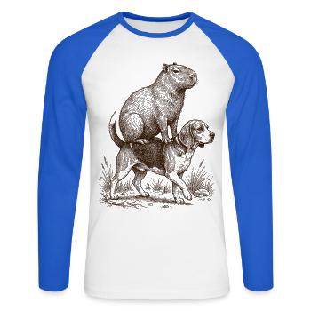 Amateur de chien beagle chevauchant un capybara drôle - T-shirt baseball manches longues Homme - blanc/bleu royal - Devant - Nik (191cm)