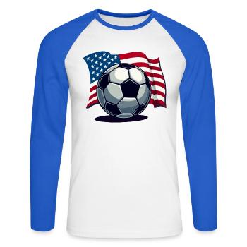 WM USA Fussball Fußballer Amerika Flagge - Unisex Baseballshirt langarm - Weiß/Royalblau - Vorne - Nik (191cm)
