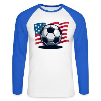 WM USA Fussball Fußballer Amerika Flagge - Unisex Baseballshirt langarm - Weiß/Royalblau - Vorne - Nik (191cm)