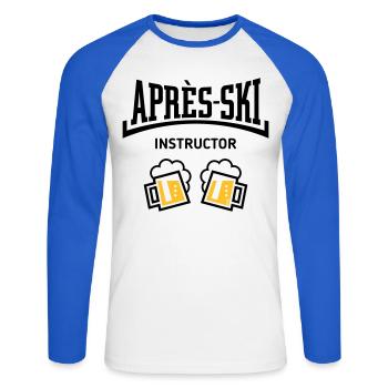 Après-Ski Instructor (Bier Apres Ski Konkav POS3C) - Unisex Baseballshirt langarm - Weiß/Royalblau - Vorne - Nik (191cm)