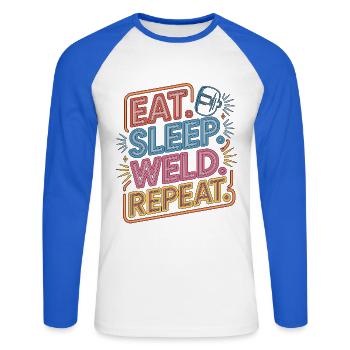 Welder Eat Sleep Weld Repeat Welding Fabrication - Unisex Baseballshirt langarm - Weiß/Royalblau - Vorne - Nik (191cm)