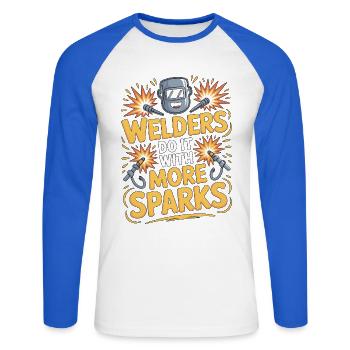 Welders Do It With More Sparks Mechanic Welding - Unisex Long Sleeve Baseball T-Shirt - white/royal blue - Front - Nik (191cm)