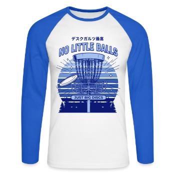 Disc Golf Keine kleinen Bälle Nur große Scheiben Korb - Unisex Baseballshirt langarm - Weiß/Royalblau - Vorne - Nik (191cm)