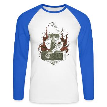 Viking Viking Legend Sailor Odin Raven Fighter - Unisex Long Sleeve Baseball T-Shirt - white/royal blue - Front - Nik (191cm)