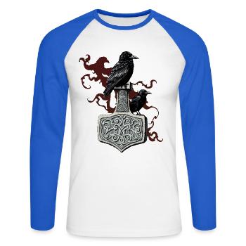 Viking Viking Legend Sailor Odin Raven Fighter - Unisex Long Sleeve Baseball T-Shirt - white/royal blue - Front - Nik (191cm)